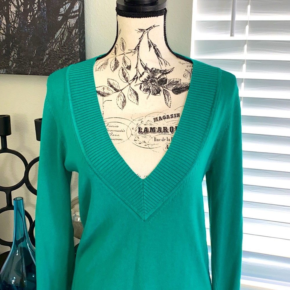 EXPRESS DESIGN STUDIO Green V-Neck Sweater L - Picture 2 of 7